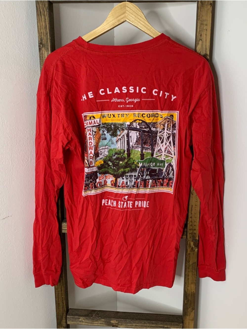 Peach State Pride Men's The Classic City Athens Red Long-Sleeve Shirt Size M